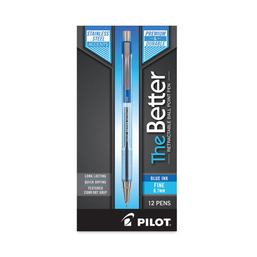 Image of Pilot® 30001 Better Ballpoint Pen, Retractable, Fine 0.7 Mm, Blue Ink, Translucent Blue Barrel, Dozen