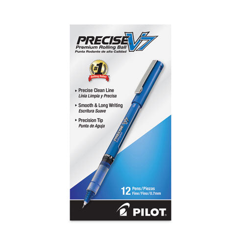 Image of Pilot® 35349 Precise V7 Rollerball Pen, Stick, Fine 0.7 mm, Blue Ink, Blue/Clear Barrel, Dozen