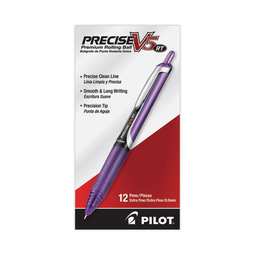 Image of Pilot® 26066 Precise V5RT Rollerball Pen, Retractable, Extra-Fine 0.5 mm, Purple Ink, Purple Barrel