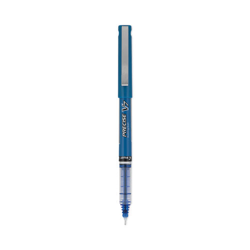 Image of Pilot® 35349 Precise V7 Rollerball Pen, Stick, Fine 0.7 mm, Blue Ink, Blue/Clear Barrel, Dozen