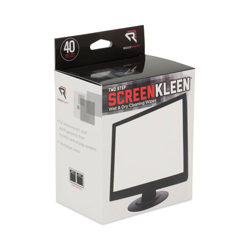 Image of Read Right® RR1305 Two Step ScreenKleen Wet and Dry Cleaning Wipes, 5 x 5, Unscented, 40/Box