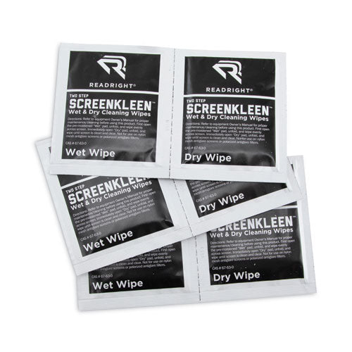 Image of Read Right® RR1305 Two Step ScreenKleen Wet and Dry Cleaning Wipes, 5 x 5, Unscented, 40/Box