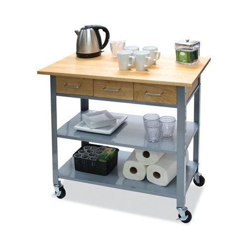 Image of Vertiflex® VF53039 Countertop Serving Cart, Wood, 3 Shelves, 3 Drawers, 35.5" x 19.75" x 34.25", Oak/Gray