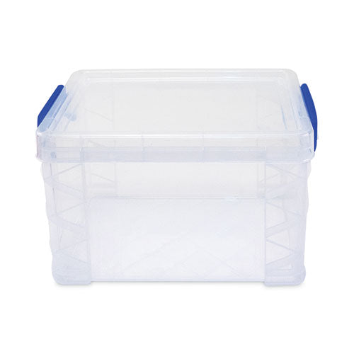 Image of Advantus 39230 Super Stacker Lift-Off Lid Storage Tote, 7.25" x 10.88" x 6.38", Transparent/Blue