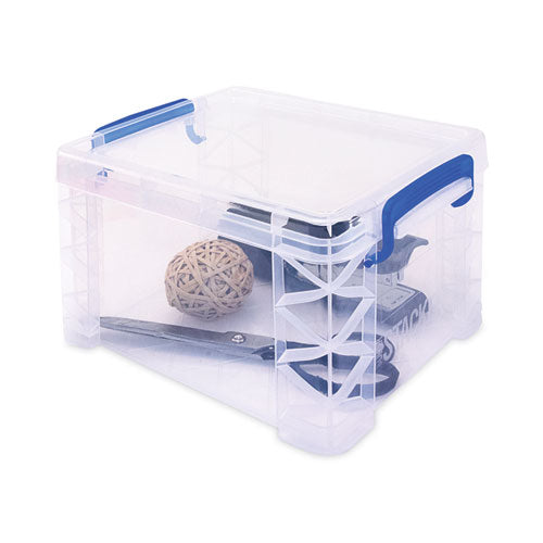 Image of Advantus 39230 Super Stacker Lift-Off Lid Storage Tote, 7.25" x 10.88" x 6.38", Transparent/Blue