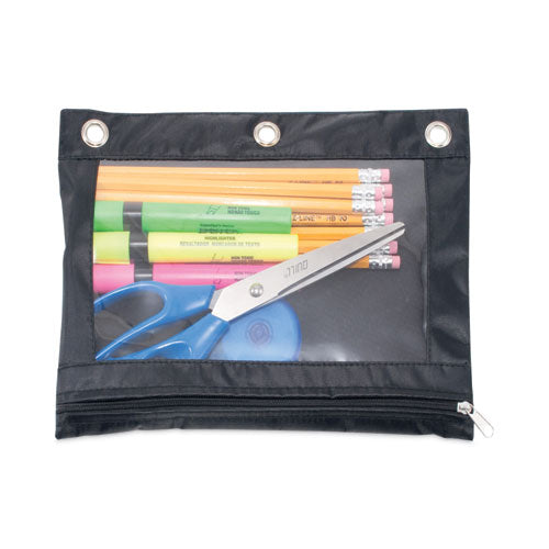 Image of Advantus 63067 Binder Pencil Pouch, 3-Hole Punched, 10" x 7.38", Black/Clear, 3/Pack