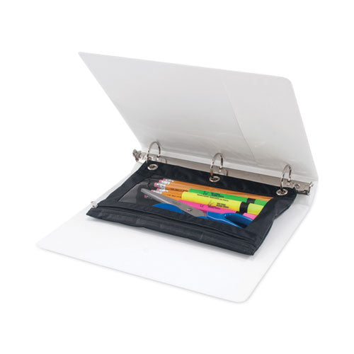 Image of Advantus 63067 Binder Pencil Pouch, 3-Hole Punched, 10" x 7.38", Black/Clear, 3/Pack