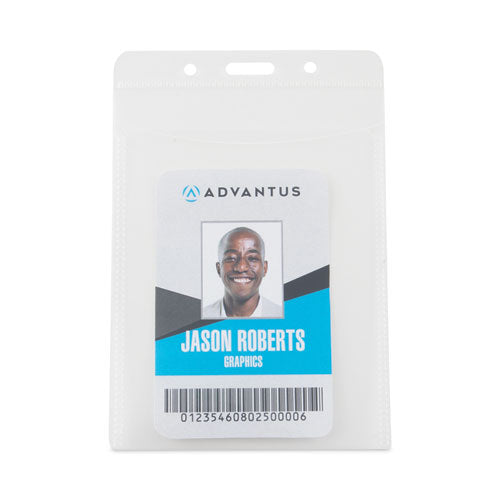Image of Advantus 75604 PVC-Free Badge Holders, Vertical, Clear 3.5" x 5.13" Holder, 3.13" x 4.5" Insert, 50/Pack