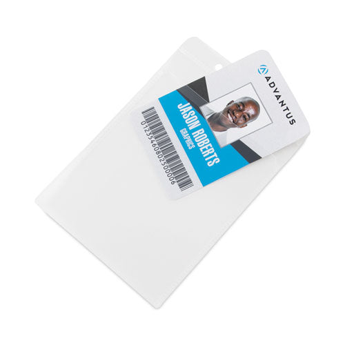 Image of Advantus 75604 PVC-Free Badge Holders, Vertical, Clear 3.5" x 5.13" Holder, 3.13" x 4.5" Insert, 50/Pack