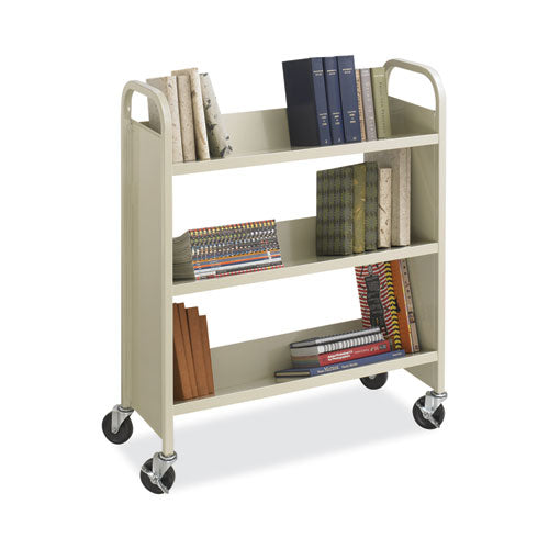 Image of Safco® 5358SA Steel Single-Sided Book Cart, Metal, 3 Shelves, 300 lb Capacity, 36" x 14.5" x 43.5", Sand