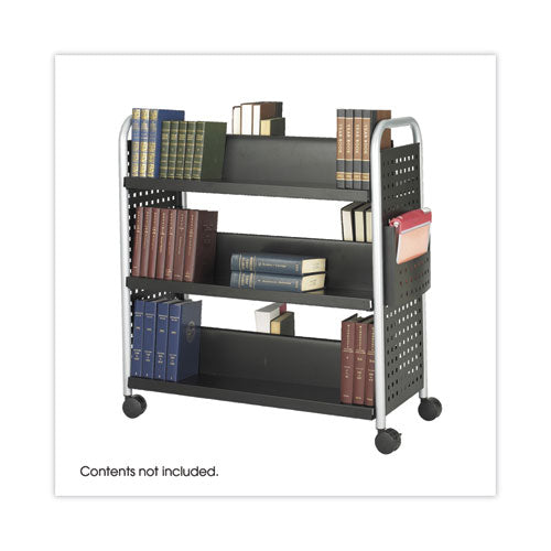 Image of Safco® 5335BL Scoot Double-Sided Book Cart, Metal, 6 Shelves, 1 Bin, 41.25" x 17.75" x 41.25", Black