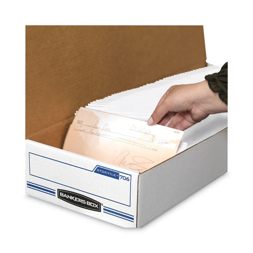 Image of Bankers Box® 00706 Stor/file Check Boxes, 9.25" X 25" X 4.13", White/blue, 12/carton
