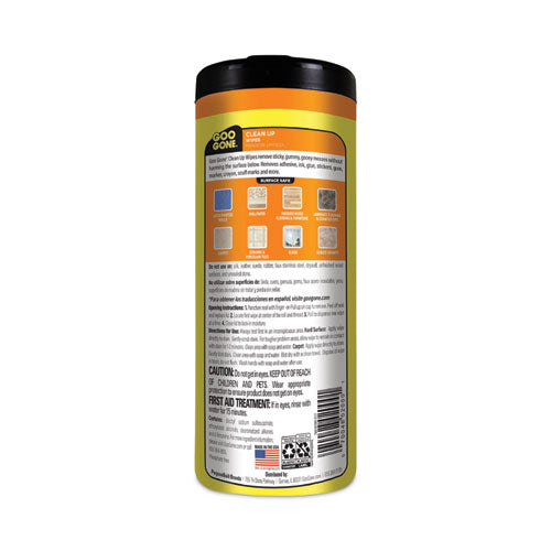 Image of Goo Gone® Clean Up Wipes, 1-Ply, 8 x 7, Citrus Scent, White, 24/Canister, 4 Canisters/Carton