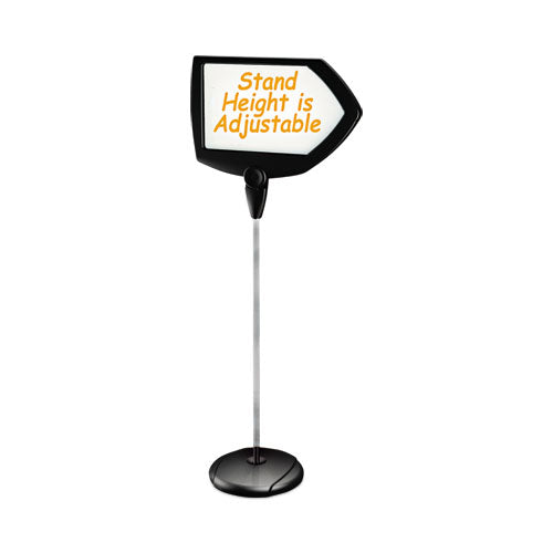 Image of MasterVision® SIG01010101 Magnetic Dry Erase Floor Stand Signs, White 25" x 17" Arrow Surface, Black/Silver Frame, 25" x 10" x 38" to 63"