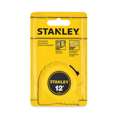 Image of Stanley Bostitch® 30-485 Power Return Tape Measure with Belt Clip, 0.5 x 12 ft, Yellow