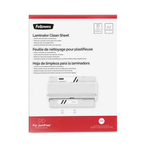 Image of FellowesÂ® Laminator Cleaning Sheets, 3 To 10 Mil, 8.5" X 11", White, 10/pack