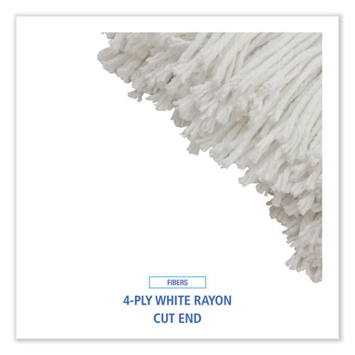 Image of Boardwalk® BWK724REA Cut-End Lie-Flat Wet Mop Head, Rayon, 24 oz, White