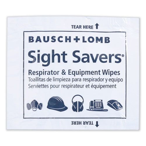 Image of Bausch & Lomb 8595 Sight Savers Respirator and Equipment Wipes, Cloth, 5 x 8, Unscented, White, 100/Box