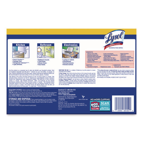 Image of LYSOL® Brand 19200-82159 Disinfecting Wipes, 1-Ply, 7 x 7.25, Lemon and Lime Blossom, White, 35 Wipes/Canister, 3 Canisters/Pack, 4 Packs/Carton