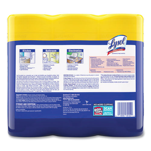 Image of LYSOL® Brand 19200-82159 Disinfecting Wipes, 1-Ply, 7 x 7.25, Lemon and Lime Blossom, White, 35 Wipes/Canister, 3 Canisters/Pack