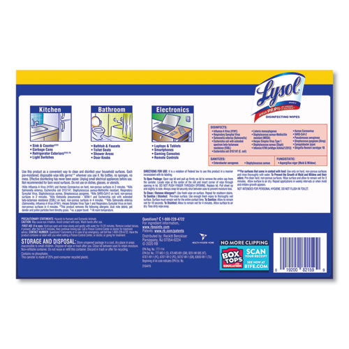 Image of LYSOL® Brand 19200-82159 Disinfecting Wipes, 1-Ply, 7 x 7.25, Lemon and Lime Blossom, White, 35 Wipes/Canister, 3 Canisters/Pack