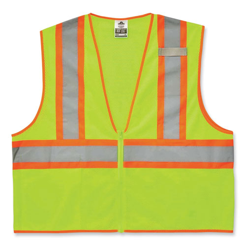 Image of ergodyneÂ® GloWear 8229Z Class 2 Economy Two-Tone Zipper Vest, Polyester, 2X-Large/3X-Large, Lime