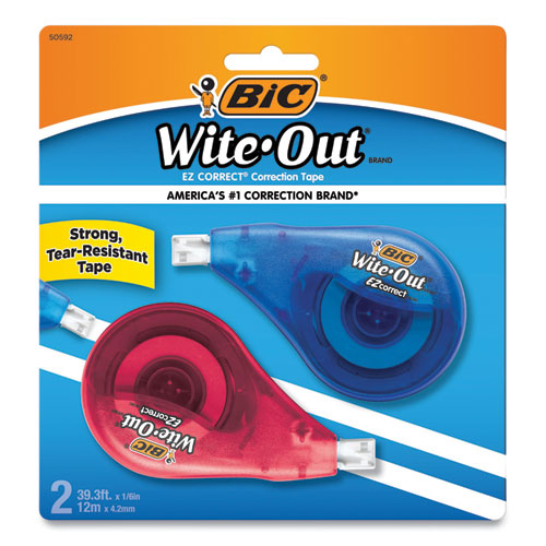 Image of BIC® WOTAPP21 Wite-Out Brand EZ Correct Correction Tape, Non-Refillable, 0.17" x 39.33 ft, Randomly Assorted Dispenser Colors, 2/Pack