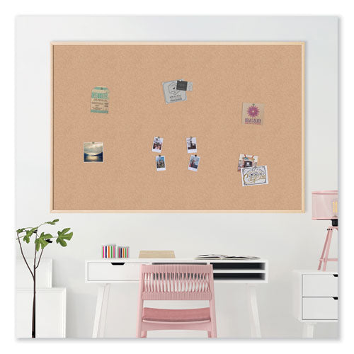 Image of U Brands Cork Bulletin Board, 72" x 48" (Actual Size: 70" x 47"), Tan Surface, Birch Finished Wood Frame