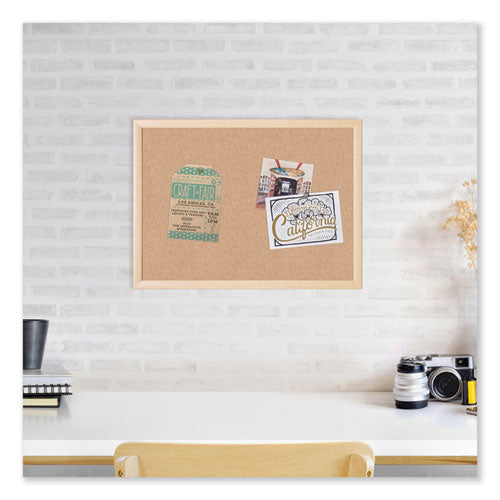Image of U Brands Cork Bulletin Board, 72" x 48" (Actual Size: 70" x 47"), Tan Surface, Birch Finished Wood Frame