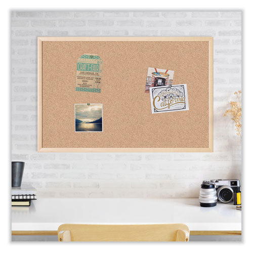 Image of U Brands 266U00-01 Cork Bulletin Board, 36" x 24" (Actual Size: 35" x 23"), Tan Surface, Birch Finished Wood Frame