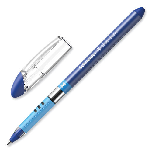 Image of Schneider® 151103 Slider Basic Ballpoint Pen, Stick, Medium 0.8 mm, Blue Ink, Blue Barrel, 10/Box