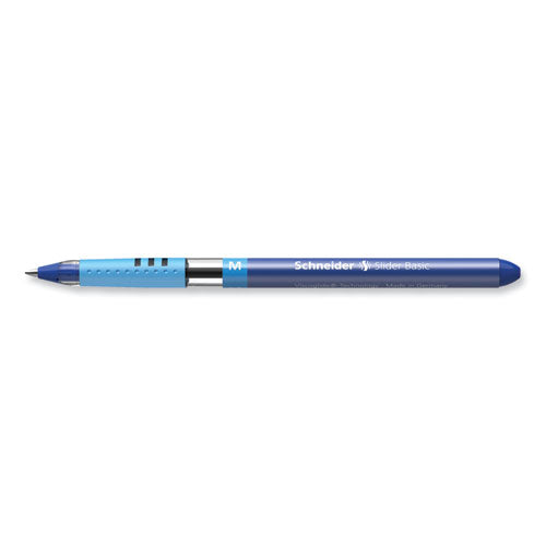 Image of Schneider® 151103 Slider Basic Ballpoint Pen, Stick, Medium 0.8 mm, Blue Ink, Blue Barrel, 10/Box