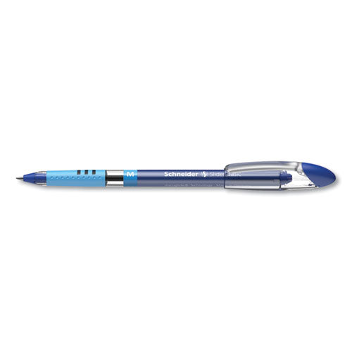 Image of Schneider® 151103 Slider Basic Ballpoint Pen, Stick, Medium 0.8 mm, Blue Ink, Blue Barrel, 10/Box