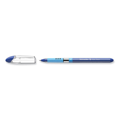 Image of Schneider® 151103 Slider Basic Ballpoint Pen, Stick, Medium 0.8 mm, Blue Ink, Blue Barrel, 10/Box