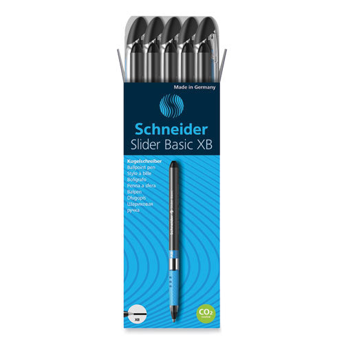 Image of Schneider® 151201 Slider Basic Ballpoint Pen, Stick, Extra-Bold 1.4 mm, Black Ink, Black Barrel, 10/Box