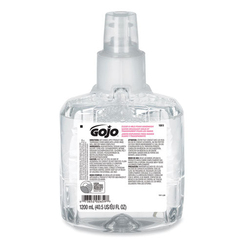 Image of GOJO® 1911-02 Clear and Mild Foam Handwash Refill, For LTX-12 Dispenser, Fragrance-Free, 1,200 mL, 2/Carton