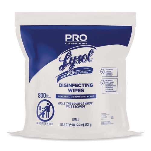 Image of LYSOL® Brand 19200-99857 Professional Disinfecting Wipe Bucket Refill, 1-Ply, 6 x 8, Lemon and Lime Blossom, White, 800 Wipes/Bag, 2 Refill Bags/CT