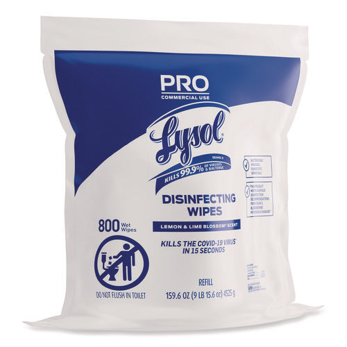 Image of LYSOL® Brand 19200-99857 Professional Disinfecting Wipe Bucket Refill, 1-Ply, 6 x 8, Lemon and Lime Blossom, White, 800 Wipes/Bag, 2 Refill Bags/CT
