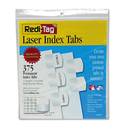 Image of Redi-Tag® B39017 Laser Printable Index Tabs, 1/5-Cut, White, 1.13" Wide, 375/Pack