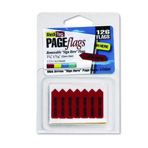 Image of Redi-Tag® B72020 Mini Arrow Page Flags, "sign Here", Blue/mint/red/yellow, 126 Flags/pack