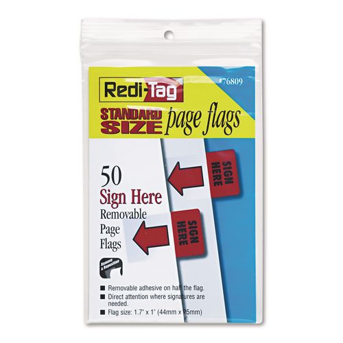 Image of Redi-Tag® B76809 Removable/reusable Page Flags, "sign Here", Red, 50/pack