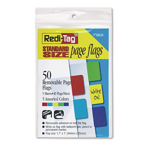 Image of Redi-Tag® B76820 Removable Page Flags, Red/blue/green/yellow/purple, 10/color, 50/pack