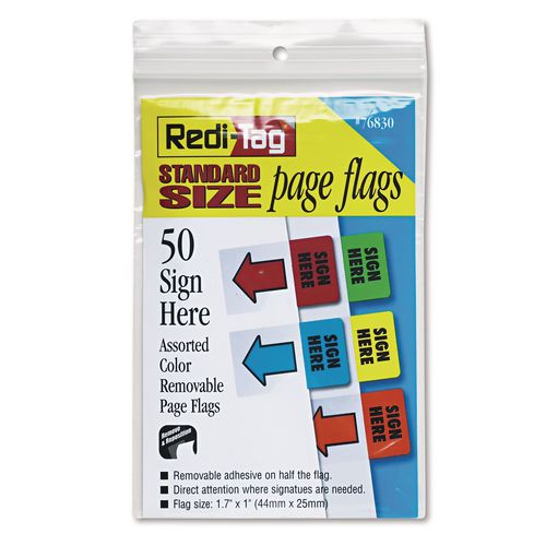 Image of Redi-Tag® B76830 Removable Page Flags, Green/yellow/red/blue/orange, 10/color, 50/pack