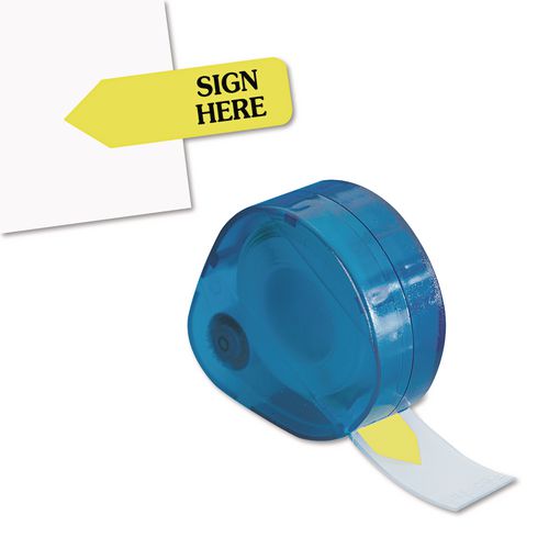 Image of Redi-Tag® B81014 Arrow Message Page Flags in Dispenser, "Sign Here", Yellow, 120 Flags/Pack