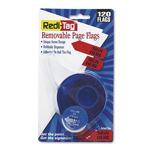 Image of Redi-Tag® B81024 Arrow Message Page Flags in Dispenser, "Sign Here", Red, 120 Flags/Pack