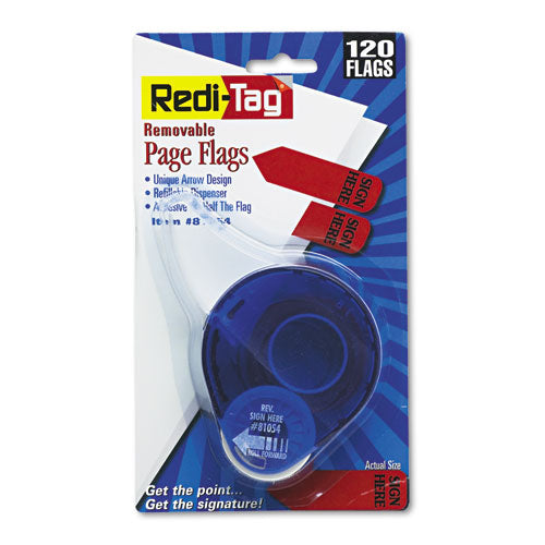 Image of Redi-Tag® B81054 Arrow Message Page Flags In Dispenser, "sign Here", Red, 120/dispenser