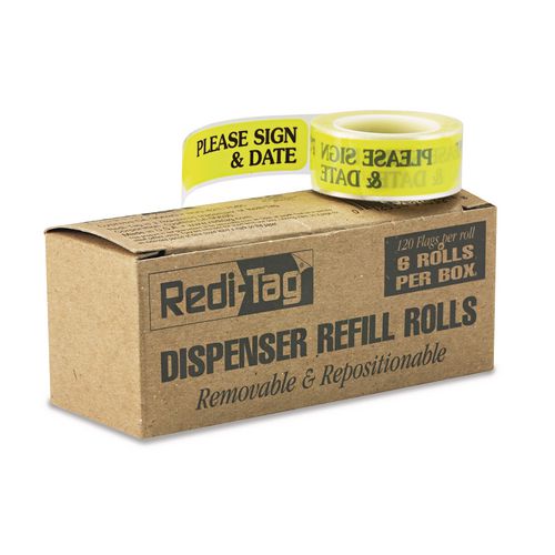 Image of Redi-Tag® B91032 Arrow Message Page Flag Refills, "please Sign And Date", Yellow, 120/roll, 6 Rolls