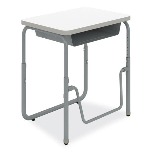 Image of Safco® 1222DE AlphaBetter 2.0 Height-Adjustable Student Desk with Pendulum Bar and Book Box, 27.75 x 19.75 x 22 to 30, Dry Erase