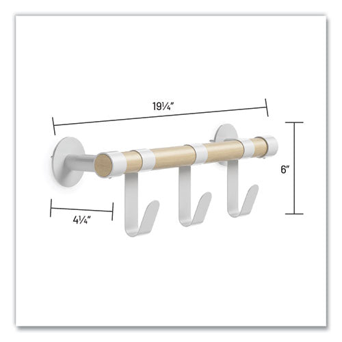 Image of Safco® 4263WH Resi Coat Wall Rack, 3 Hook, 19.75w x 4.25d x 6h, White
