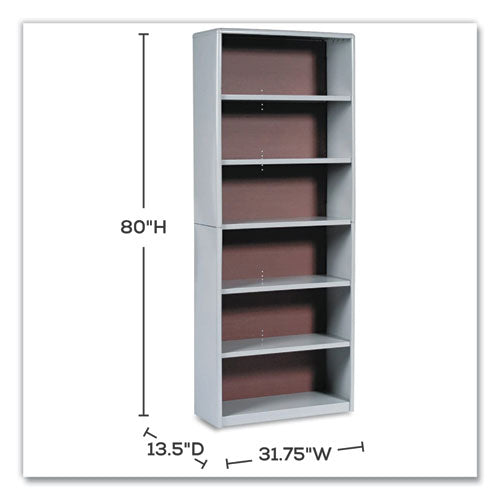 Image of Safco® 7174GR ValueMate Economy Bookcase, Six-Shelf, 31.75w x 13.5d x 80h, Gray